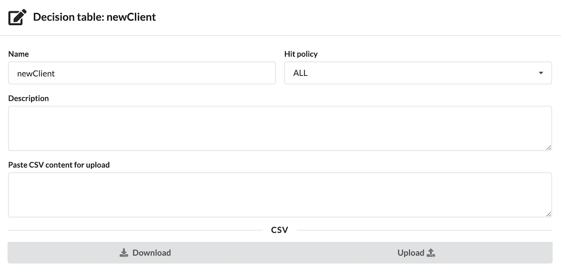 Decision table general options