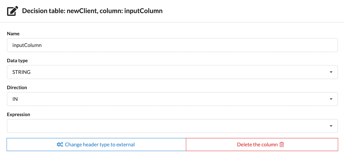 Decision table modification modal