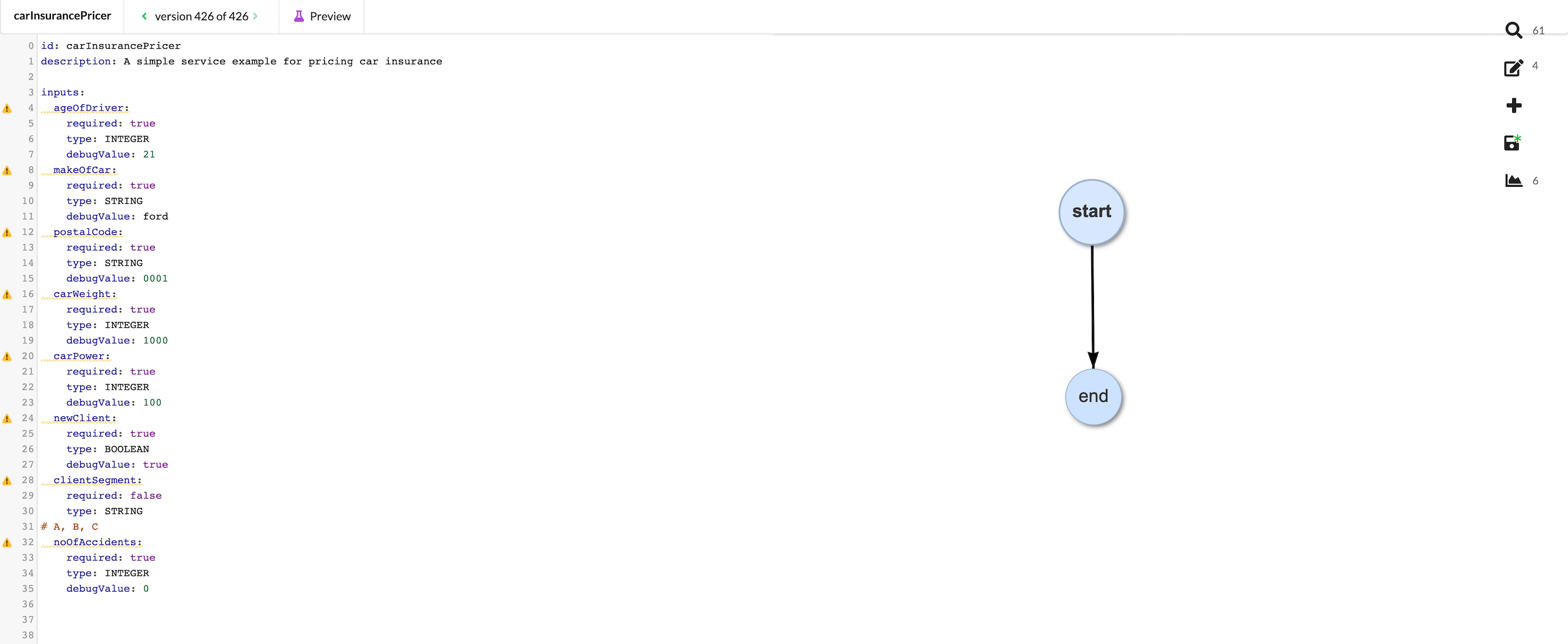 Viewing the flow editor