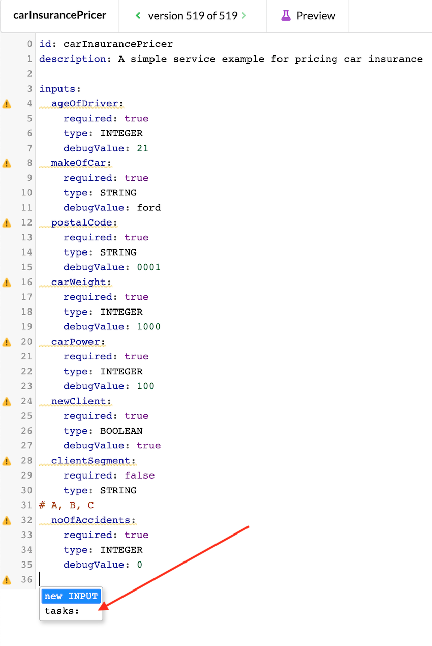 Inserting new tasks keyword